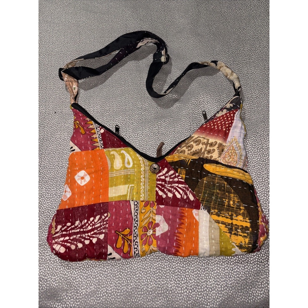 Kathmandu Imports Patchwork Hobo Bag Vibrant‎ Kantha Stitching Crossbody